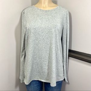 J JILL PURE JILL Stretch-Cotton Crew-Neck Long Sleeve Tee LARGE Heather Gray